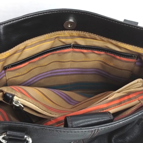 Etienne Aigner Large Satchel Shoulder Bag Black Leather with Keychain - Picture 13 of 16